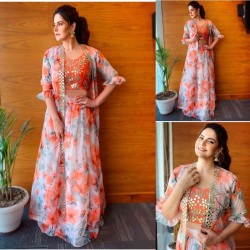 Zarine Khan Organza Fabric Beautiful Jacket Lehenga Choli For party and wedding function